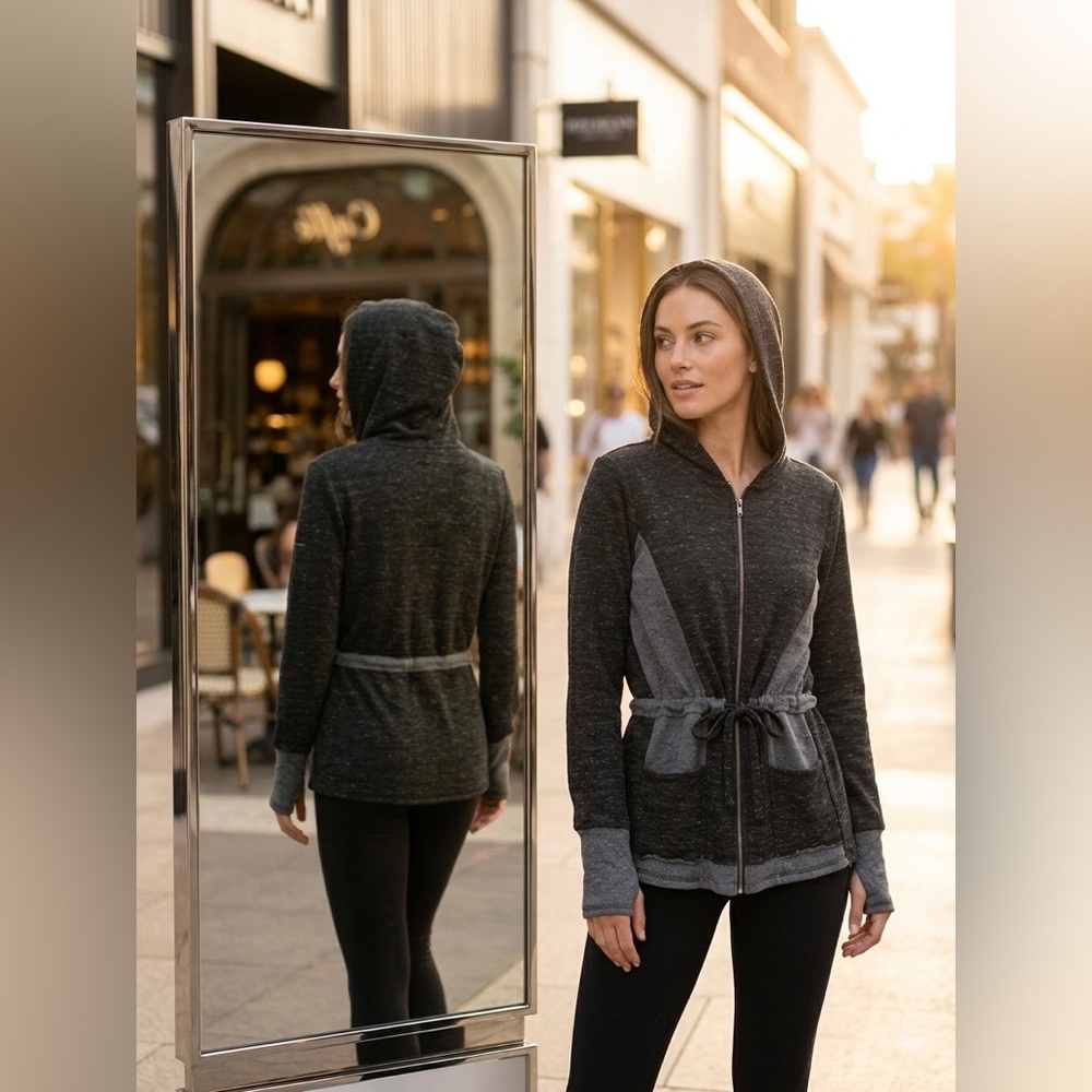 Maurices Heathered Black & Gray Hooded Zip-Up Jacket